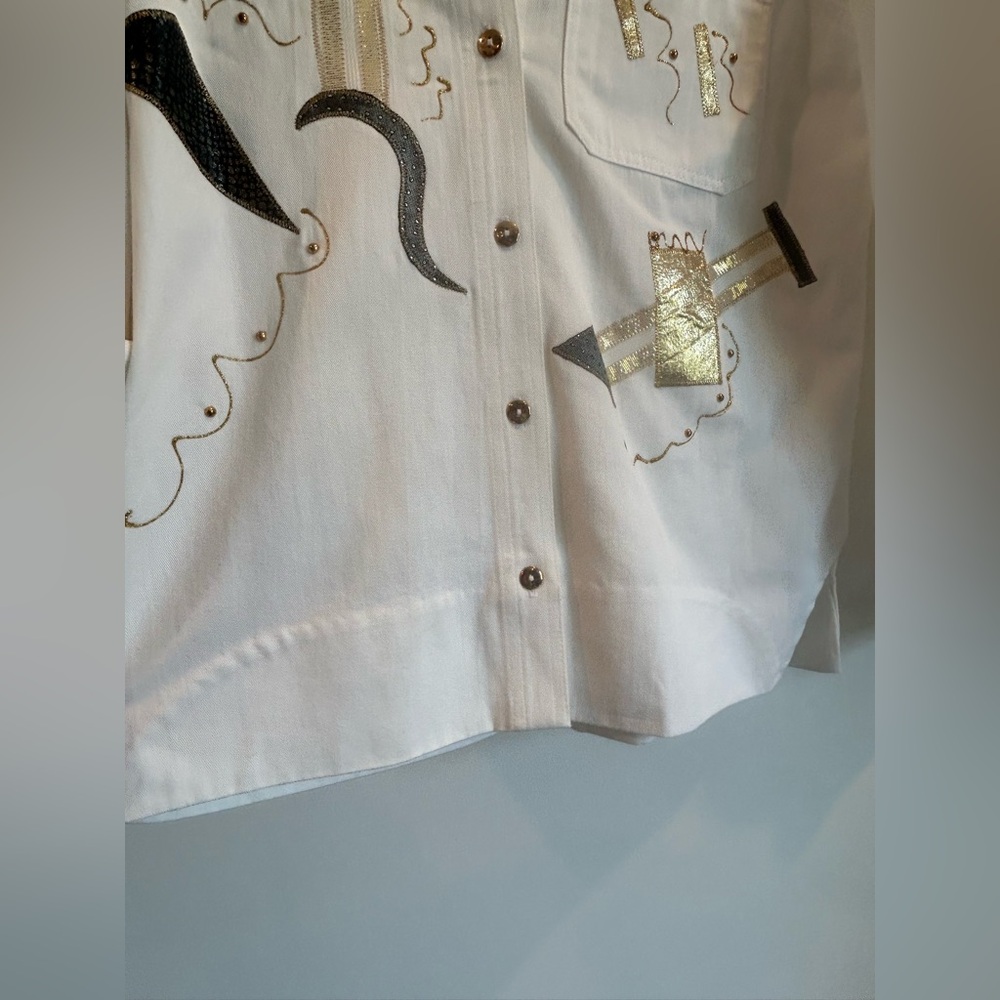 Vintage 80s White Denim Artistic Shirt - Picture 10 of 14
